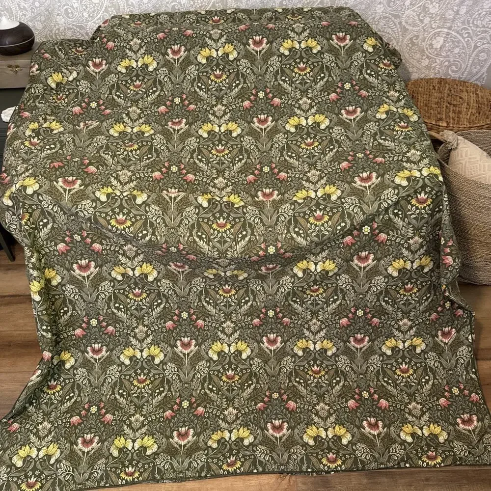 Ikea Karrdunort Duvet Cover Twin Size Green Botanical Floral Snap Closure 61x82